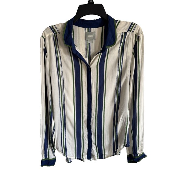 Maeve Anthropologie Blue & Green Stripe Button Down Blouse Top Shirt Sz 14 - Picture 6 of 12